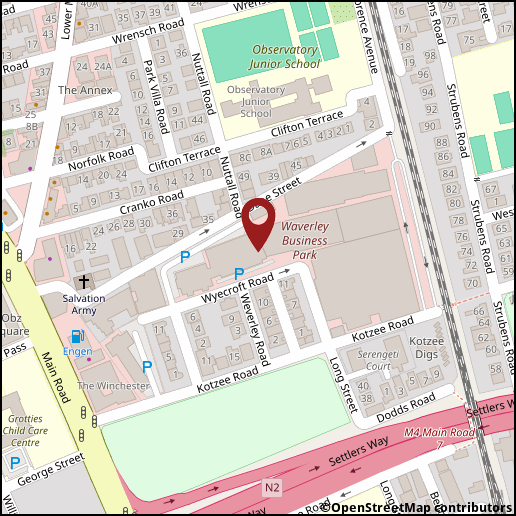 a map with a pin at -33.942946,18.471118